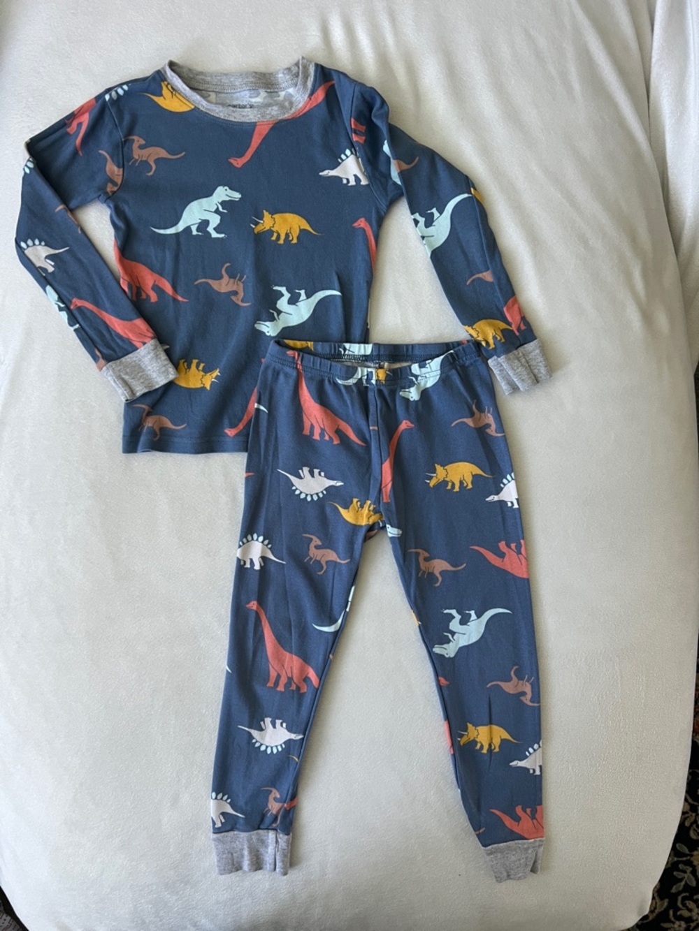 Kids Dinosaur Print Pajama Set - Navy with Multicolor Dinosaurs